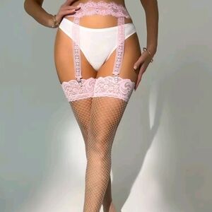 Pink Lace Stockings with Garter